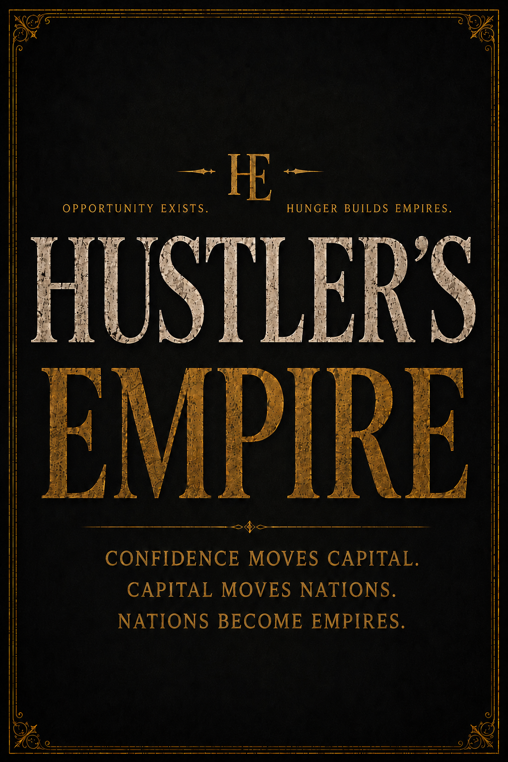 Cover of Hustler's Empire by Curtis Rice — gold and silver foil title on a dark ornate border